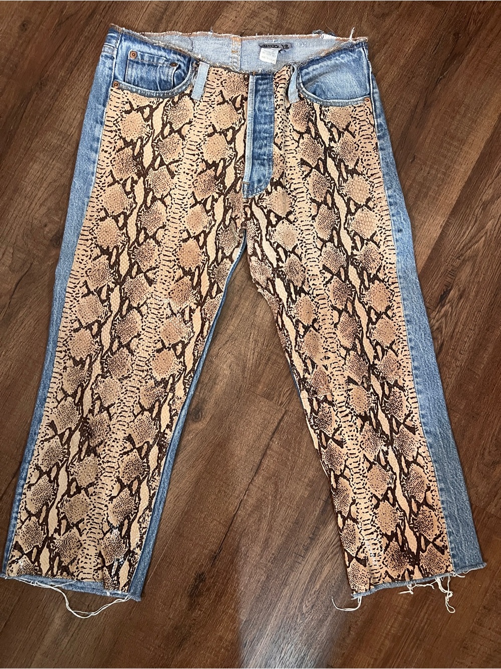Vintage 90s Buzz 18 Levi’s 501 Snake Leather Reworked Jeans Size 4 Rare